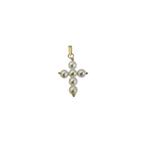 14K Yellow Gold Pearls Small Cross
