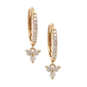 14K Drop Dangling Diamond Huggies Earrings Small Hoop
