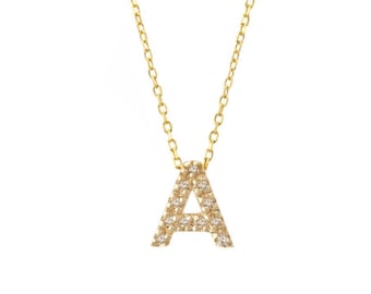 14K Yellow Gold Diamond Initial Necklace 16+2”