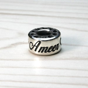 Personalized Charm Bead Sterling Silver 925 with Custom Engraved Name and Heart Pattern Including 3D rendering