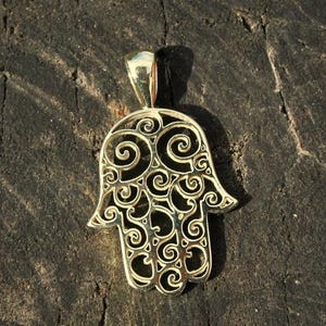 14K Solid Gold Hamsa Pendant Necklace Protective Evil Eye Amulet