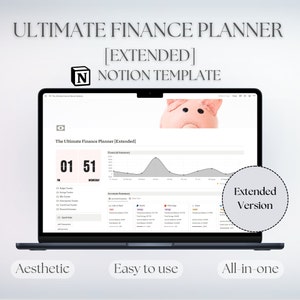 Extended Ultimate Notion Finance Template Planner Extended | All in One Finance Dashboard | Aesthetic Notion Digital Planner |Budget Planner