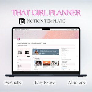 That Girl Notion Template Planner | All in One Notion Dashboard | Aesthetic Notion Digital Planner | Ultimate Notion Calendar