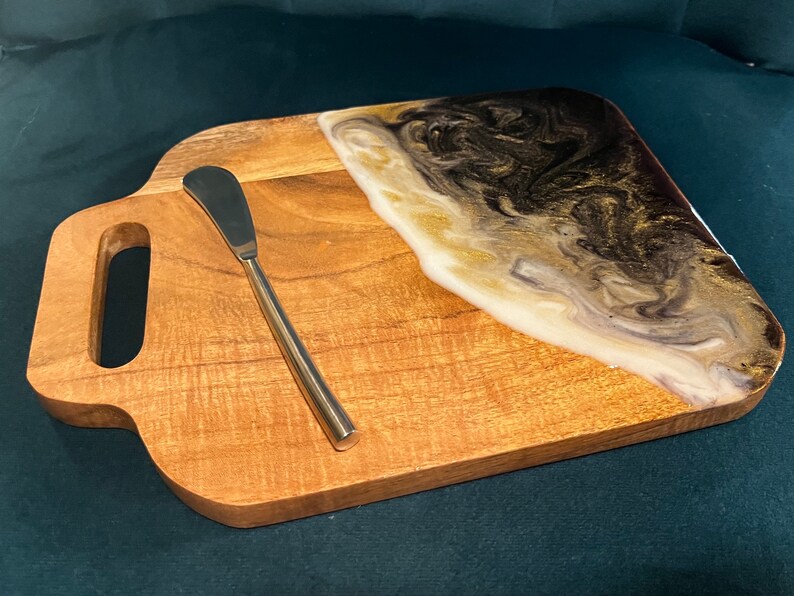 Wooden Cheese Board With Black and Gray Resin / Charcuterie Etsy