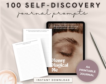 100 Journaling Prompts | Self-Discovery Workbook | Self-Love | Authenticity | Digital Download | Printable A4 Journal | Bullet Journal Inspo