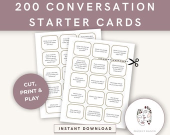 200 Printable Conversation Cards | Conversation Starters | Icebreaker Game | Date Night Questions | Get to Know You Card Game | Table Talk