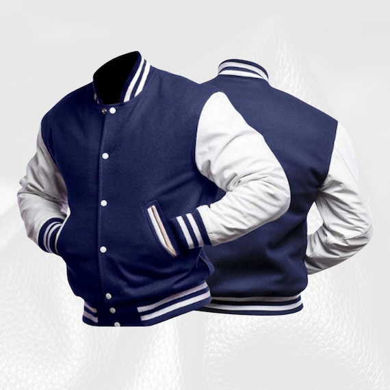 Navy Blue-white Varsity Jacket Bomber Jacket Baseball Jacket