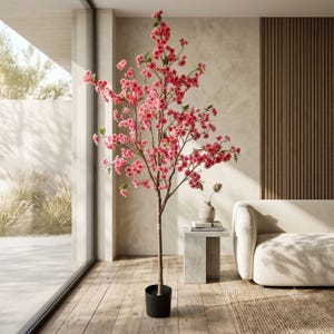 2 Pack Artificial Cherry Blossom Trees 6FT Red Faux Flower Trees with Adjustable Branches, Indoor Event Decor