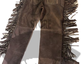 Handmade Suede Leather Cowboy Pant: Western Fringe Buckskin - Etsy
