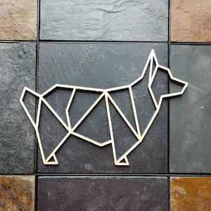 Corgi geométrico, decoración de pared, arte de pared de lobo, decoración de pared geométrica, lobo geométrico, arte de pared de lobo minimalista, imagen de Corgi