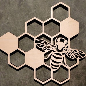 Bee Wall Décor, Honey Bee Wall Art, Honeycomb Wall Hanging, Save the Bees Wall Art, Geometric Nature Wall Décor, Wooden Bee Wall Hanging