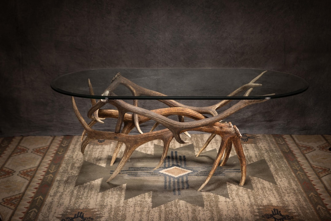 Handmade Elk Antler Coffee Table: Rustic Lodge Decor, Glass Top - Etsy