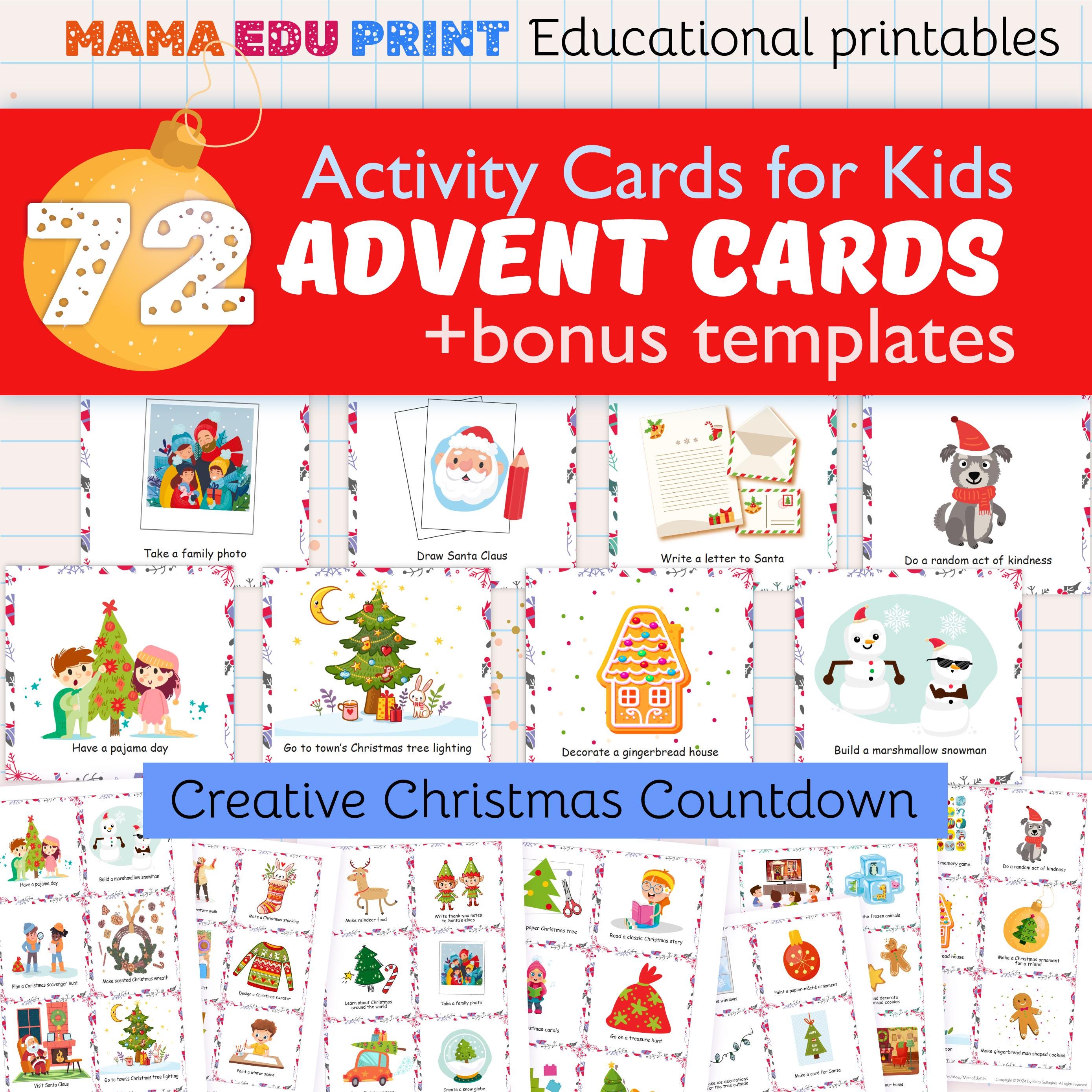 Printable Christmas Advent Activity Cards for Kids (72 Cards) - Etsy