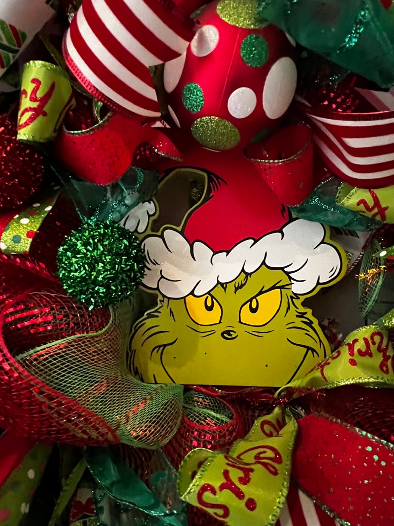 Large 24-inch the Grinch Deco Mesh Christmas Wreath - Etsy