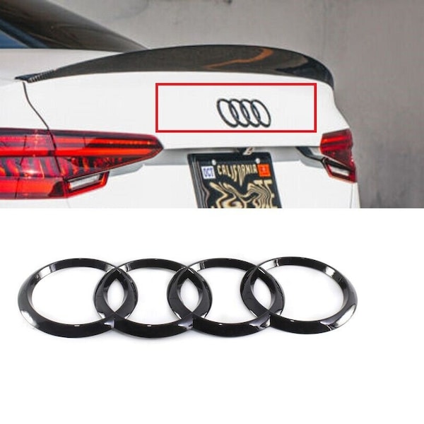 AUDI Anneaux arrière 178 mm 7" Noir brillant Couvercle de coffre Emblème Badge Logo A4 R8 A7 TT