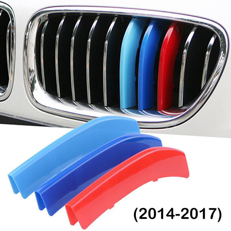 Für Bmw 3 Serie Zubehör, Frontgrill Grill Abdeckung Streifen Clip Trim.  (rot+blau+hellblau) (3 Stück)