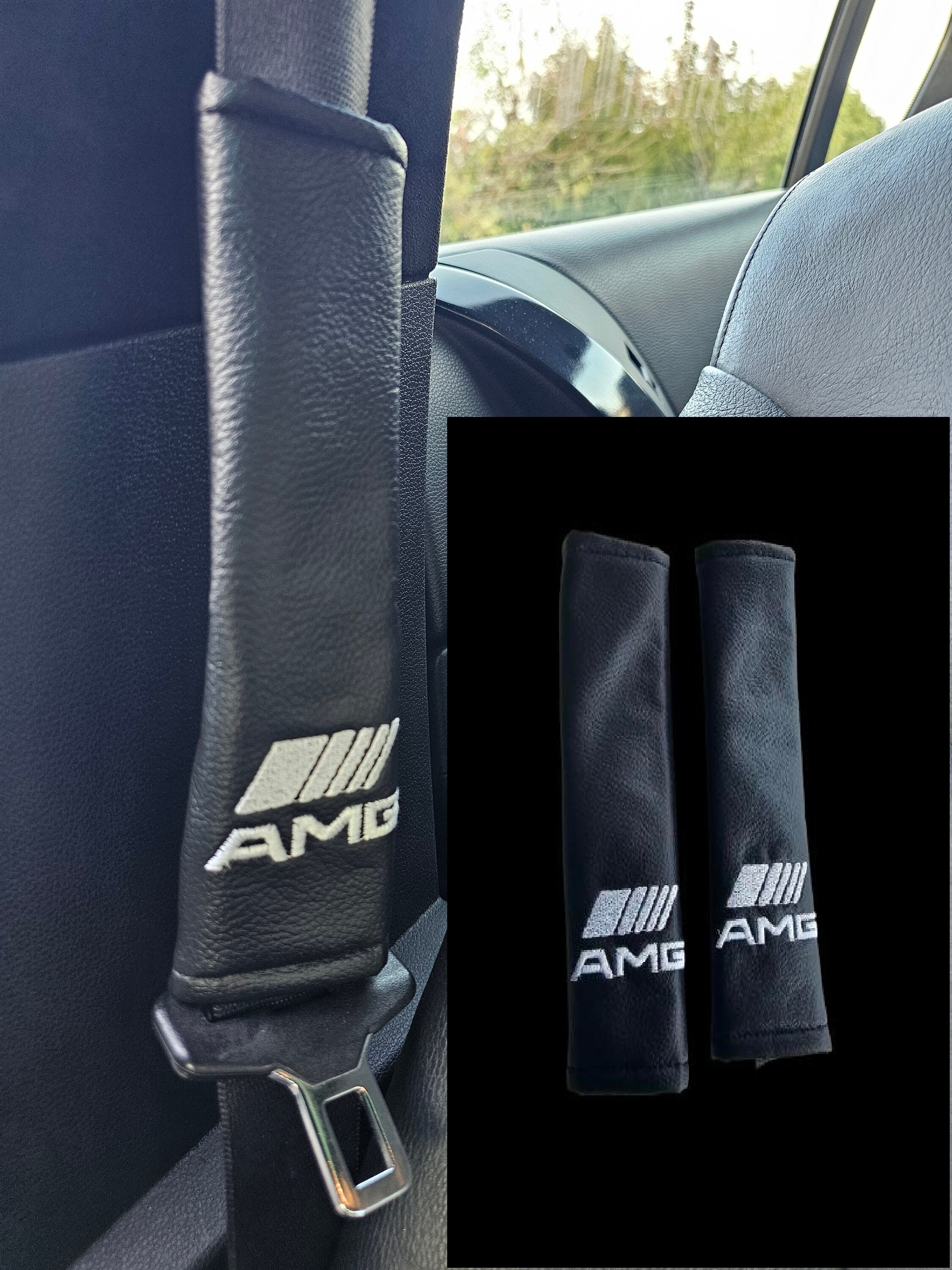 AMG Logo Black Neoprene Automotive Seat Belt Covers Safety Shoulder Pad  Travel Bag Straps - OZ