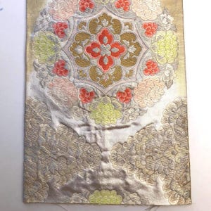 99cm Silver Japanese Vintage Hand woven OBI Silk Fabric | Handmade One-of-a-Kind Accessory for Fashion, Apparel, Crafting | 40cm Pattern