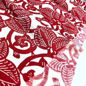 Japanese Cotton Fabric from Traditional Vintage OBI, Handmade One-of-a-Kind Material for Quilting, Apparel, Crafting | Red White 191cm (75”)