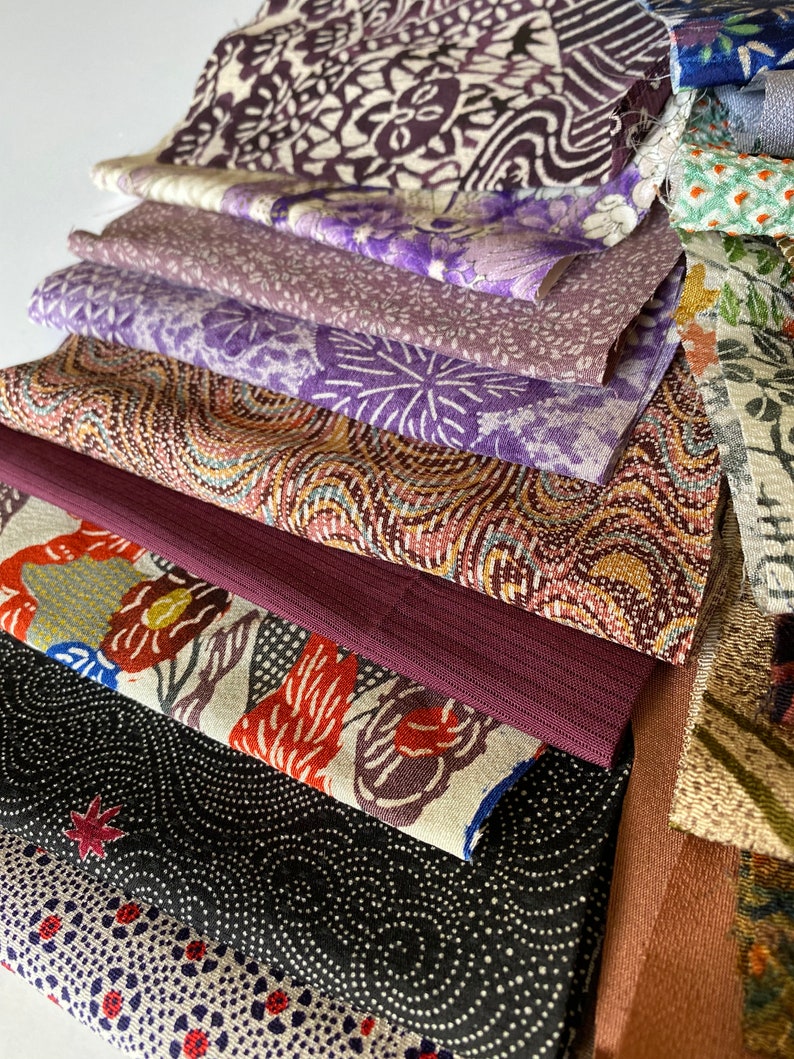Japanese Kimono Silk Fabric Remnant LOT for Quilting, Crafting