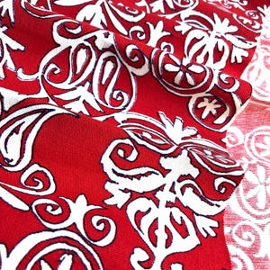 Japanese Cotton Fabric from Traditional Vintage OBI, Handmade One-of-a-Kind Material for Quilting, Apparel, Crafting | Red White 128cm (50”)