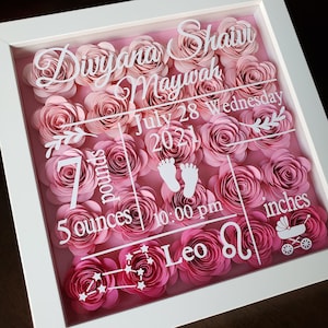 Baby Birth Stat Shadow Box Baby Announcement Custom Gift for Decorating Nursery Birth Sign Stats Flower ShadowBox  for Birthdaygifts