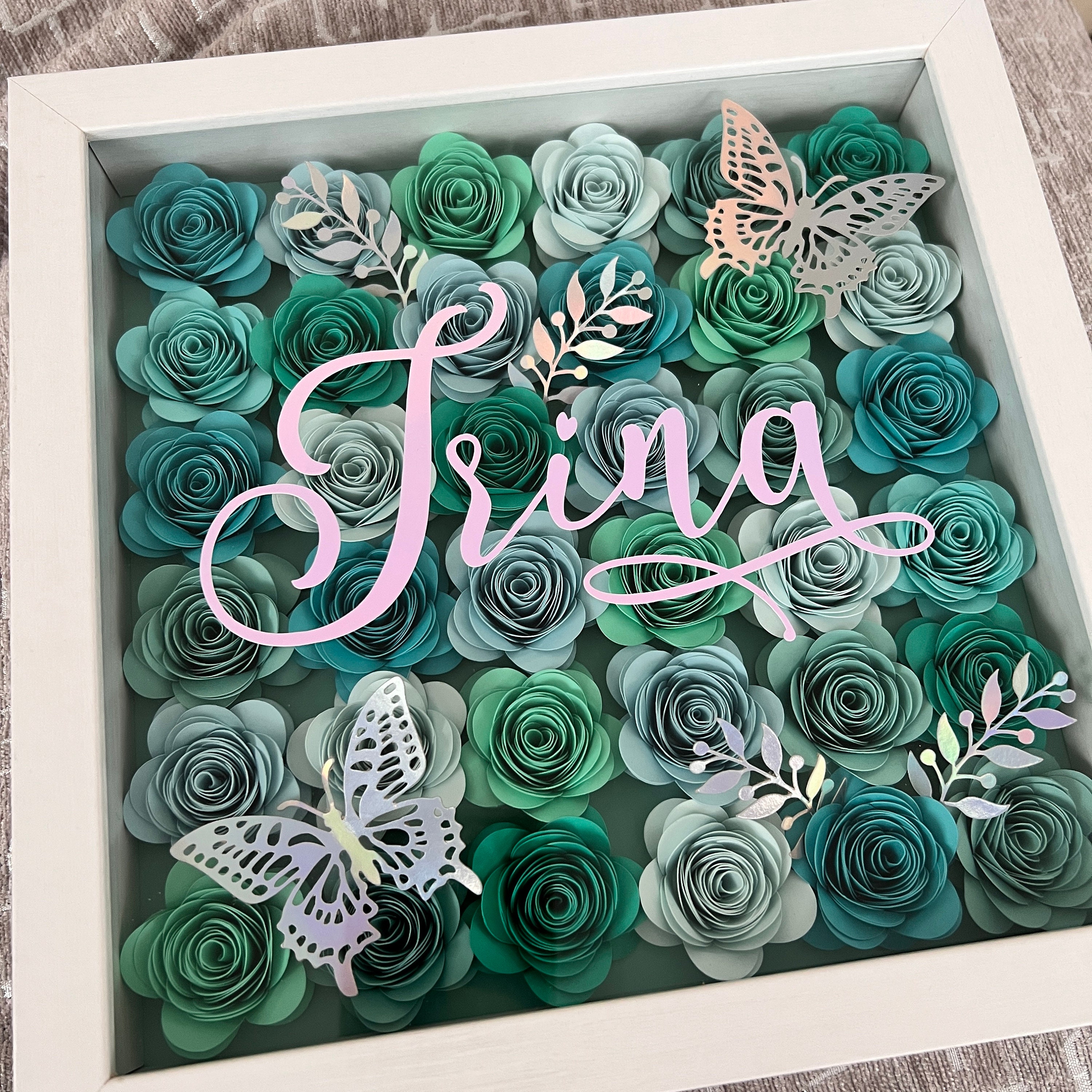 Personalized Name Shadow Box Custom Flower Shadow Box Birthday Anniversary Wedding Graduation Gift for Decorating Nursery Gifts for Mom Box