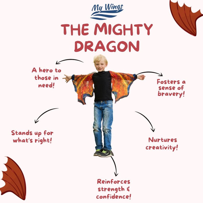 Mighty Dragon Wings Shirt for kids/children, Dress Up Toy Costume Wings for girls and boys, high quality, organic & machine washable image 6