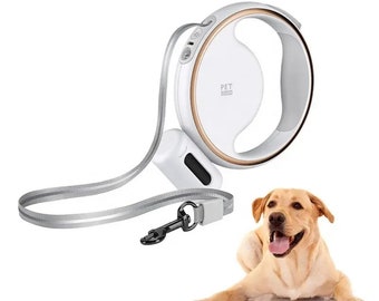 Dog retractable automatic round smart leash with poop bag and LED light