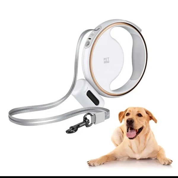 Dog retractable automatic round smart leash with poop bag and LED light