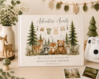 Woodland Animals Baby Shower Guestbook, Custom Polaroid Guest Book, Woodland Themed Baby Shower, Photo Guest Book, Forest Animal Instax Book