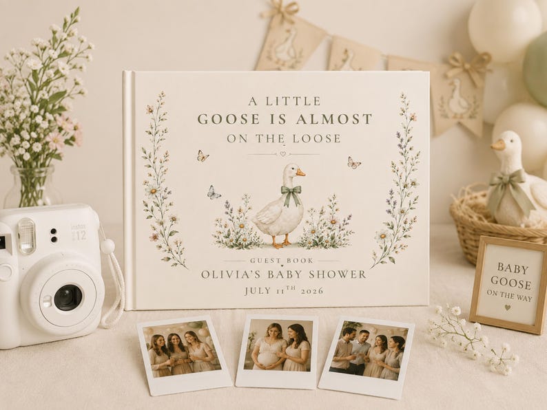 Silly Goose Shower Guestbook, Custom Instax Guest Book, Baby Shower Goose, Goose On The Loose Baby Shower, Photo Guest Book, Polaroid Book image 1