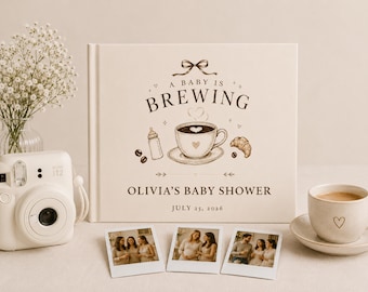 赤ちゃん誕生記念ベビーシャワーゲストブック、カスタムInstaxゲストブック、カフェベベベビーシャワー、コーヒーテーマ、フォトゲストブック、ポラロイドブック