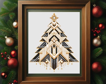 Schwarz und Gold Art Deco Weihnachtsbaum Kreuzstichmuster