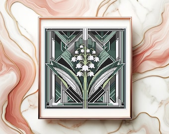 Art Deco Maiglöckchen Mai Geburt Blumen Kreuzstichmuster