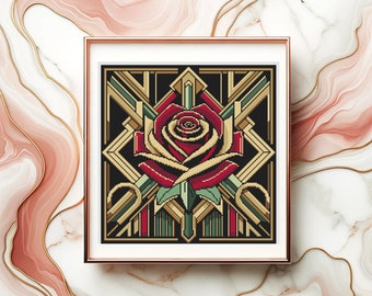 Art Deco Rose Juni Geburtsblume Kreuzstichmuster