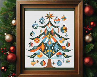 Mid Century Modern Christmas Tree Cross Stitch Pattern