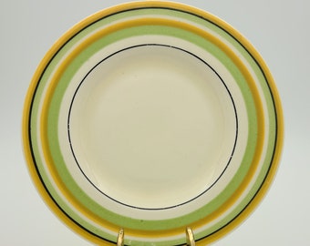 Very Rare Woods & Sons Ivory Ware 6&quot;, Yellow and Lime Green Stripes Fruit/Cereal Bowls, 1930s