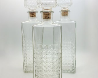 Very Rare Antique Molded Depression Glass Decanters, with Cork and Glass Stoppers, 11.5" Tall