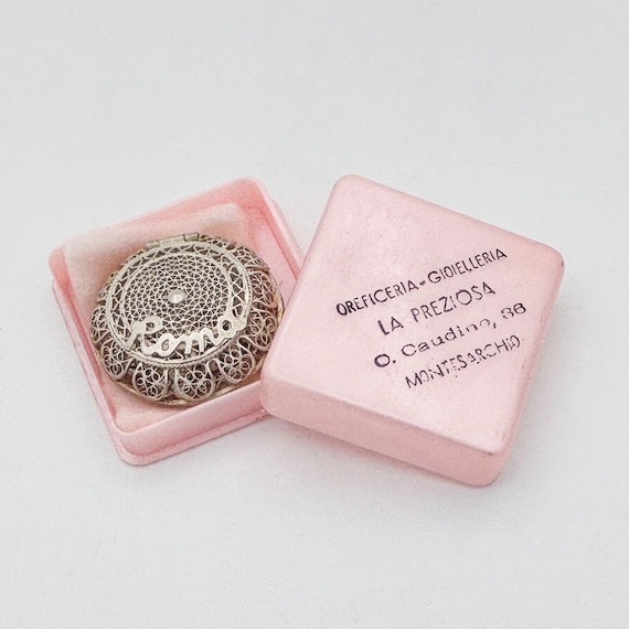 Vintage 800 Silver Filigree Rosary With Cross in Round Box - 1960s