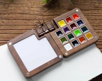 Palette d'aquarelle en bois, Palette de peinture portable, Palette d'aquarelle de voyage, Accessoires d'aquarelle, Go Draw, Aquarelle