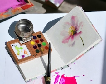 Houten aquarelpalet, draagbaar verfpalet, reisaquarelset, aquarelbenodigdheden, go Draw, reisverfset