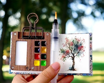 Watercolor Paint Set, Mini Watercolor Sketchbook, Painting Brush, Pocket Watercolor Set, Travel Paint Palette