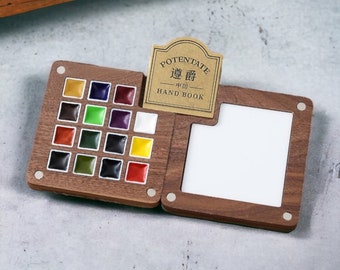 Houten aquarelpalet, draagbaar verfpalet, reisaquarelset, aquarelbenodigdheden, gaan tekenen, miniverfdoos