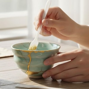 Kintsugi Ceramic Repair Kit, Food Safe Adhesive, Gold and Silver Powder, DIY Japanese Restoration Set for Pottery Porcelain Glass