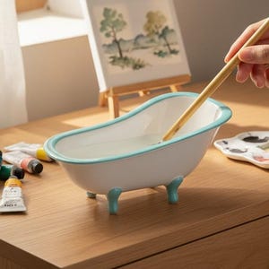 Lavapinceles, paleta de acuarela, soporte para pinceles, limpiador de pinceles, paleta de pintura de cerámica, estante para pinceles