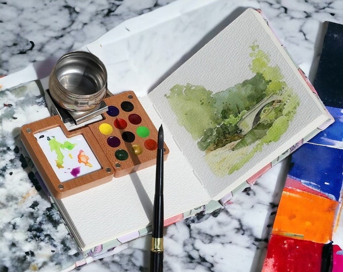 Wooden Watercolor Palette, Portable Paint Palette, Travel Watercolour Kit, Acquarelle Supplies, Go Draw, Travel Paint Set