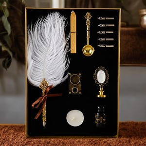 Feder Dip Pen Kit, antiker Füllfederhalter, Kalligraphie-Set, Feder Füllfederhalter, Wachssiegelstempel, Geschenke für Schriftsteller