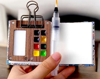 8 kleuren aquarel klein palet, palet aquarelverfdoos, walnootdoos reizen draagbare schilderbenodigdheden, cadeau voor schilders