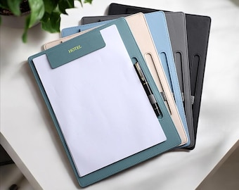 Custom Initials Leather Clipboard | Personalized A4 Writing Pad with Pen Slot | Elegant Office & School Stationery, File Holder